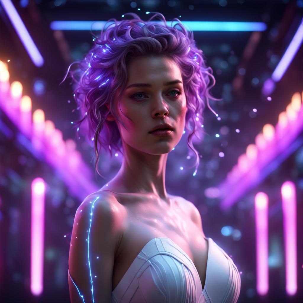 Sci-Fi Girl in Neon Lights: Hyperdetailed Fantasy Art