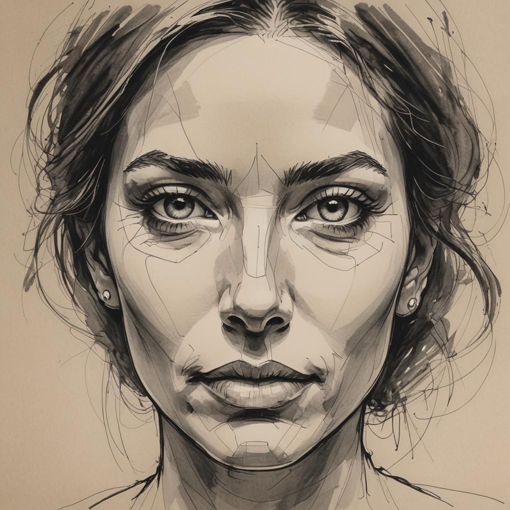 Expressive Line Drawing of a Woman's Portrait
