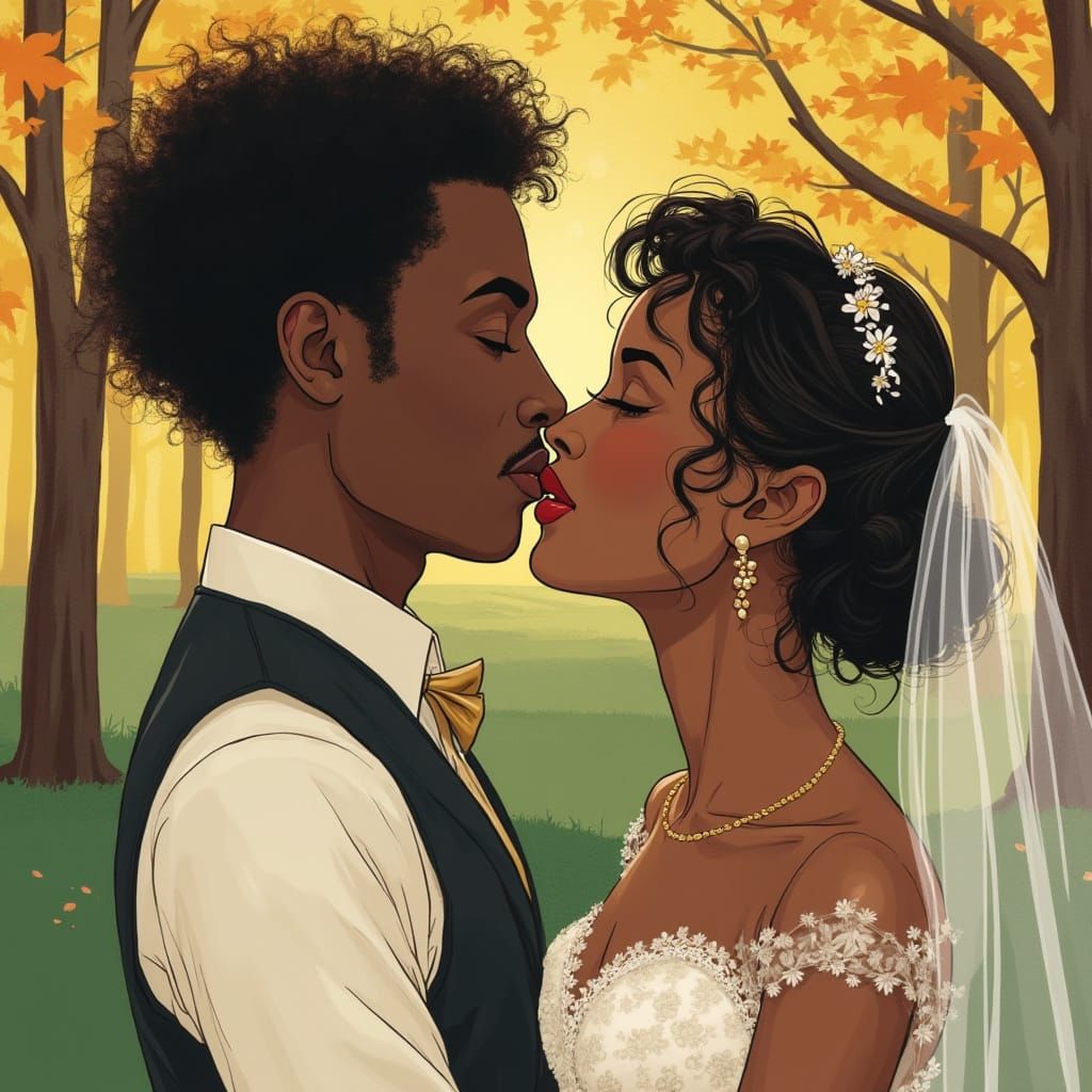 Vintage-Inspired Black Wedding Scene in a Park