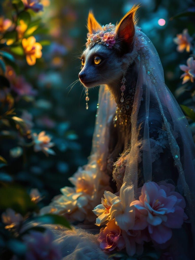 Ethereal Lemur Woman in Tropical Garden