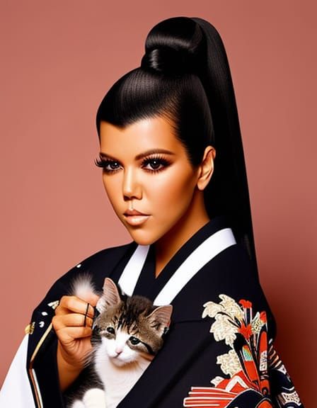 Kourtney Kardashian in a Kimono with a Kiten