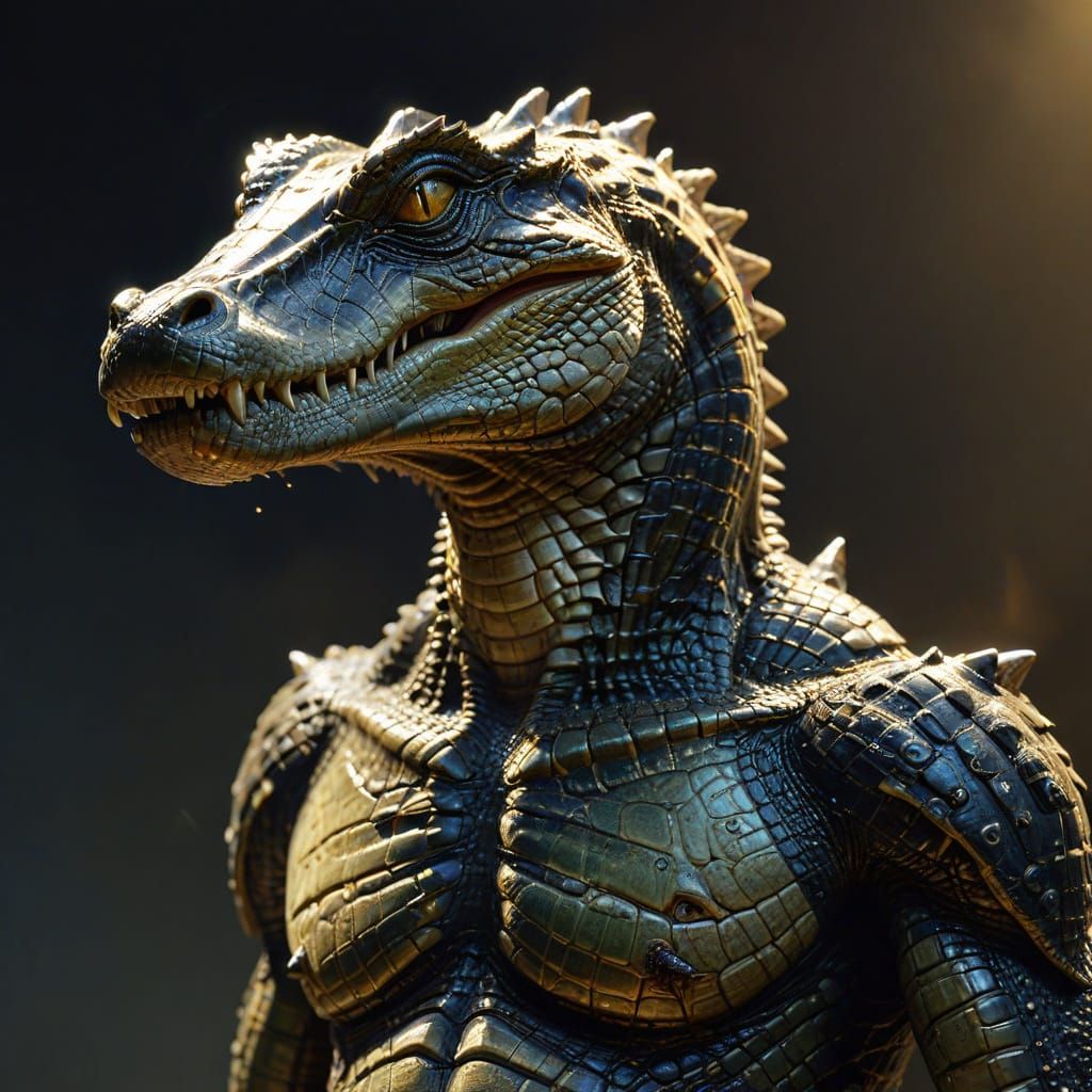 Alligator Alien Close-Up in Oil Painting Style