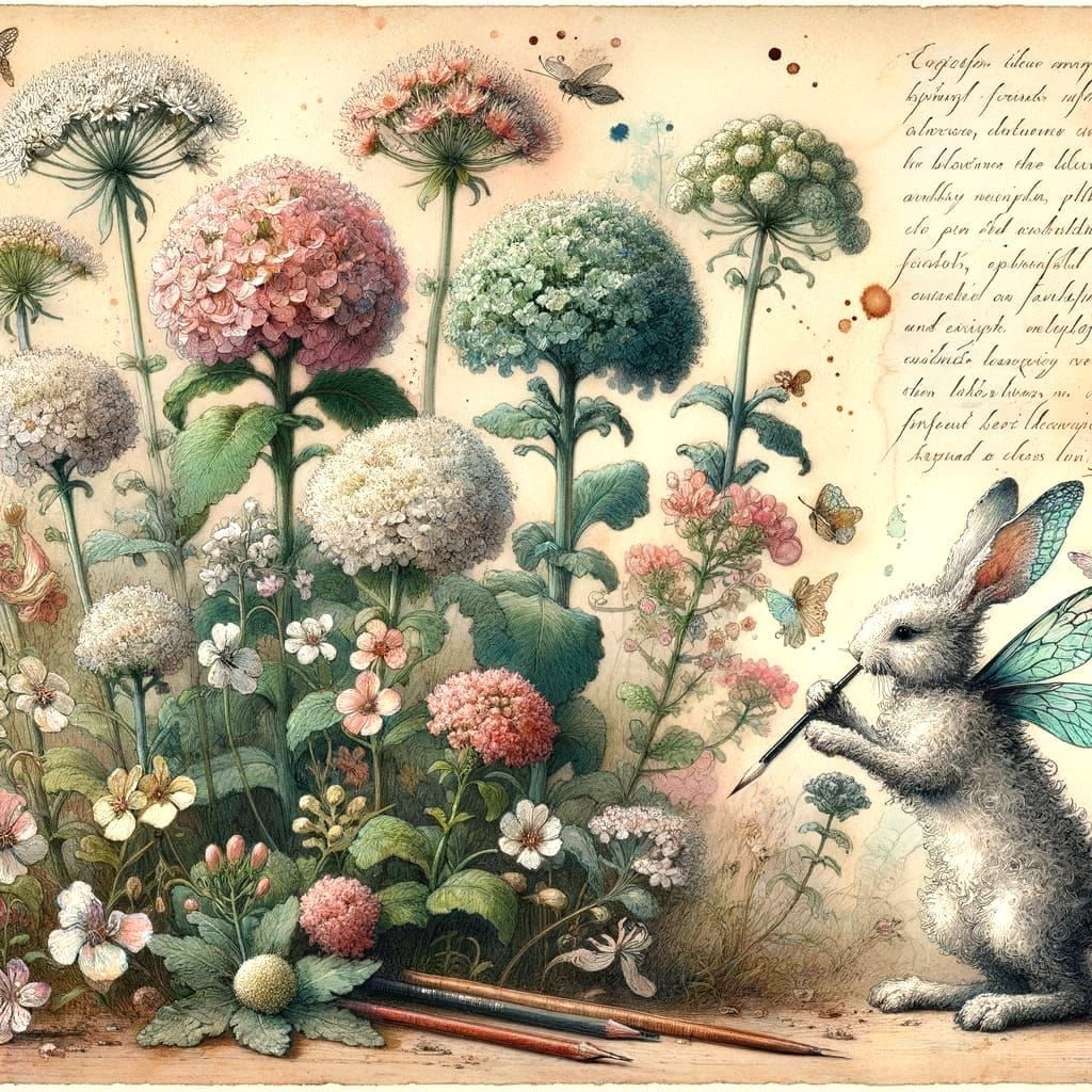 Whimsical Botanical Illustration in 19th-Century Style