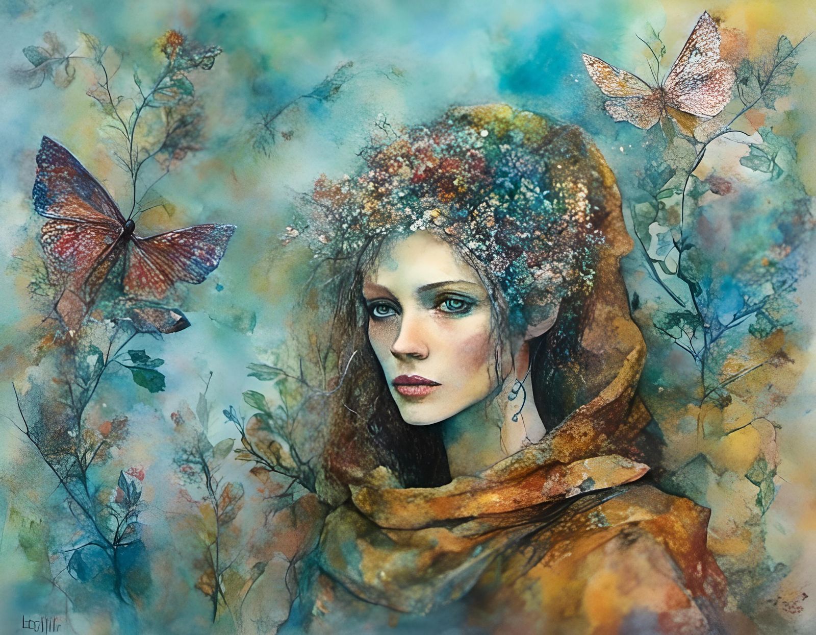 Woman in Medieval Gown with Anti-Color Fume