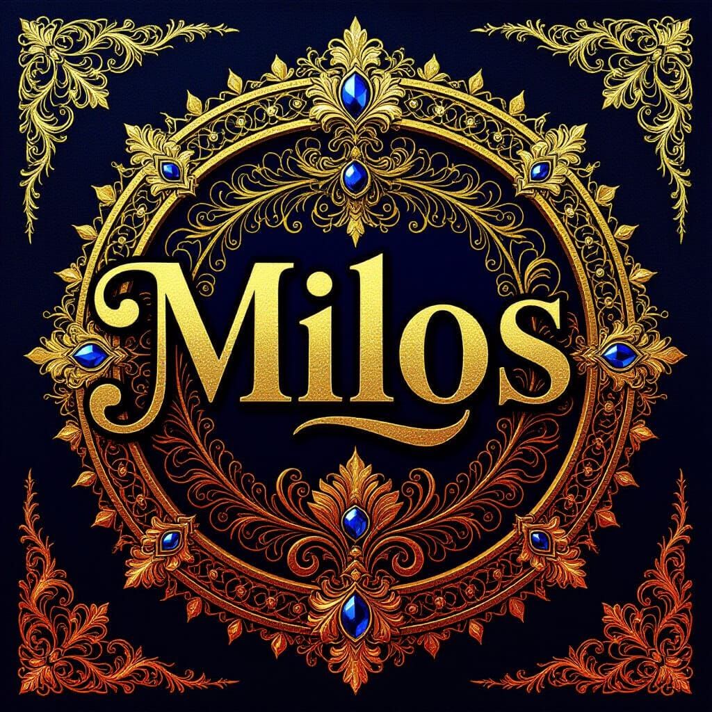 Ornate MILOŠ Logo Art with Royal and Mythological Motifs