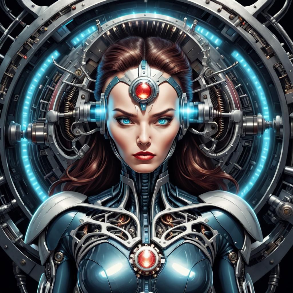 Biomechanical Superhero with Magnetic Vision in Retro Sci-Fi