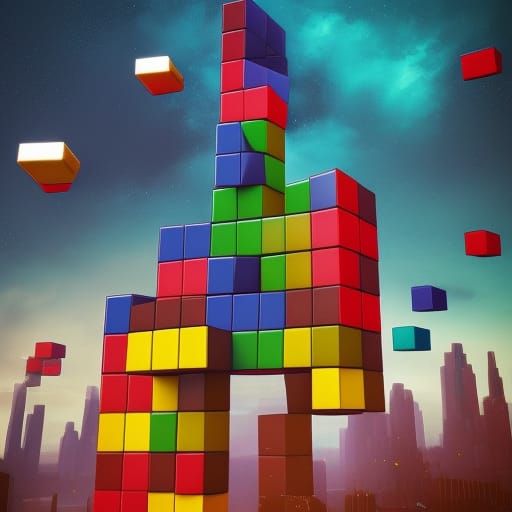 Colorful Tetris Blocks Rain Down From Above