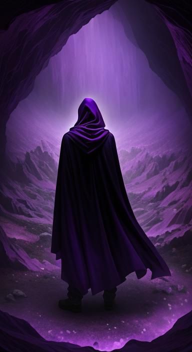 Purple Cloaked Figure in Amethyst Cave