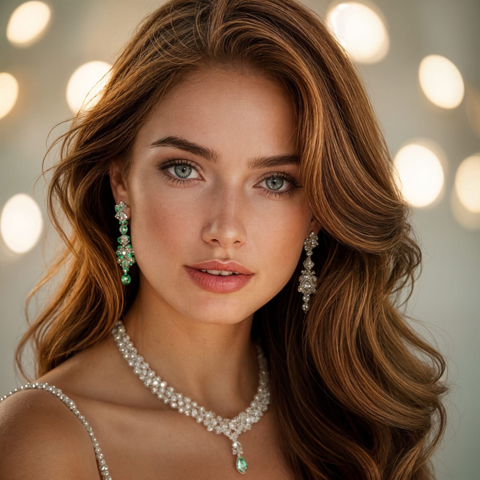 Dreamy Close-Up Portrait of Woman with Emerald Eyes