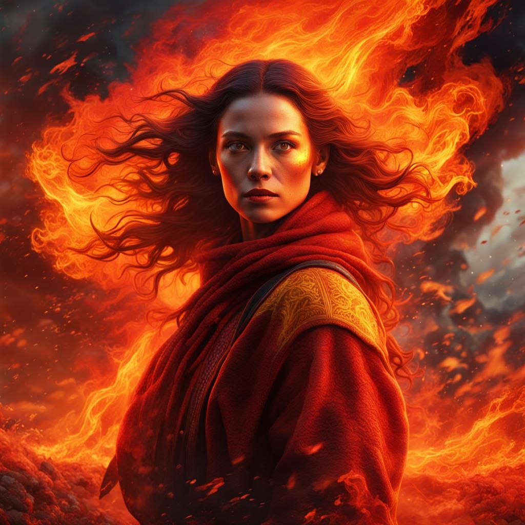 Fiery Portrait of a Woman in Digital Painting Style