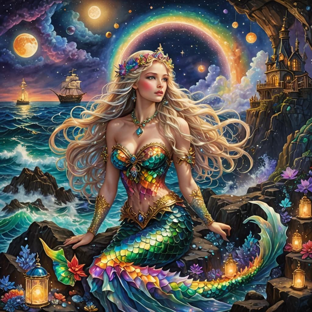 Ethereal Mermaid Siren in Celestial Ocean