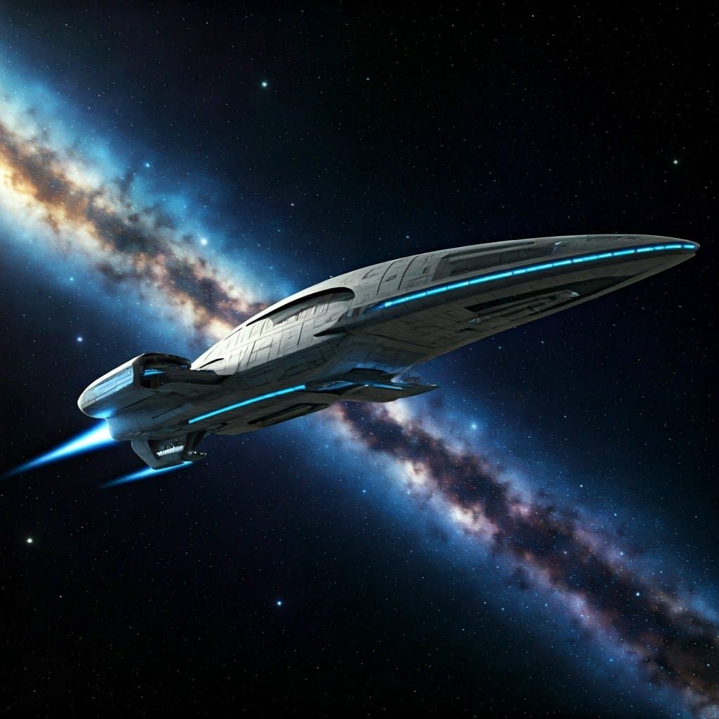 Sleek Futuristic Spaceship Soars Through Starry Cosmos