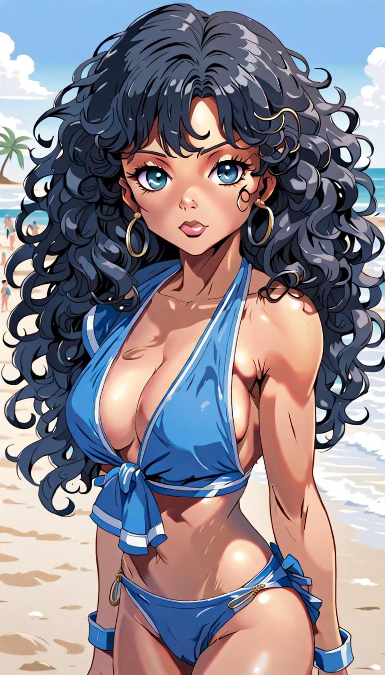 Anime Style Portrait of Woman on Beach
