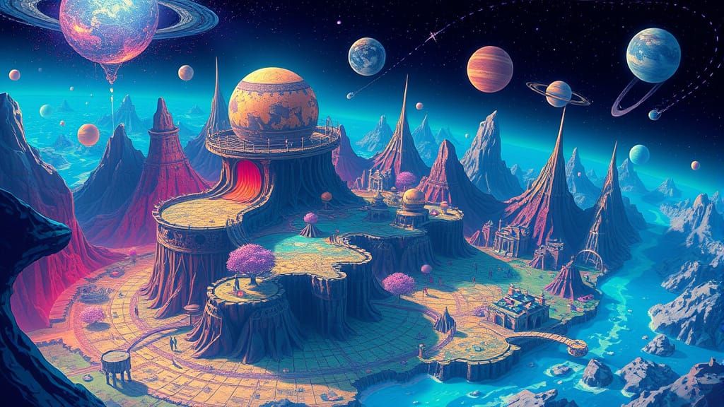 Dreamlike Pixel Art Map of Illogical Intergalactic World