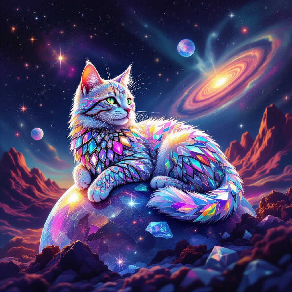 Crystal Cat on Alien Planet in Cosmic Vista