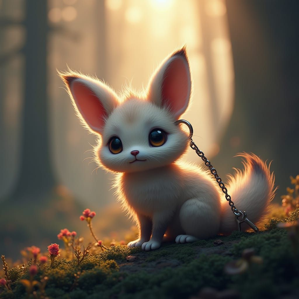 Whimsical Forest Creature Keychain in Dreamy Landscapes