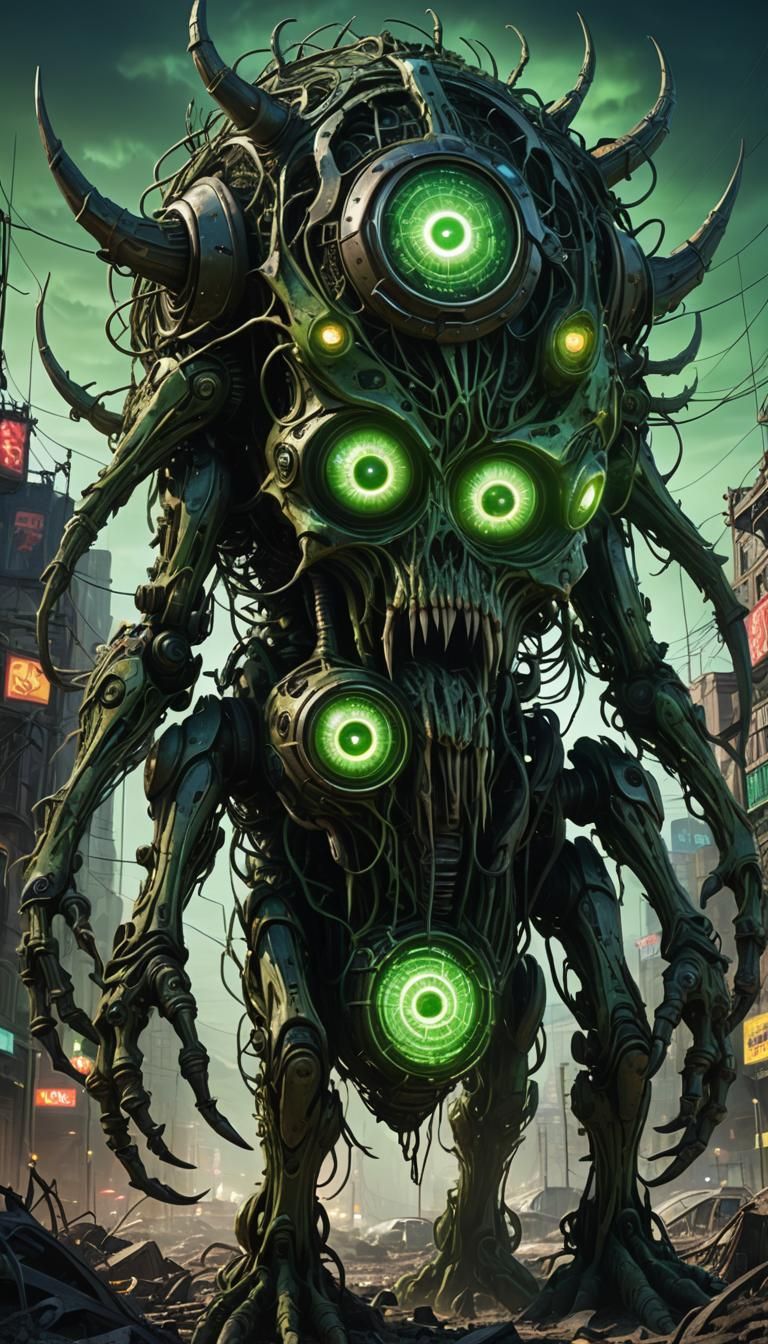 Colossal Smartphone Monster in Biomechanical Style