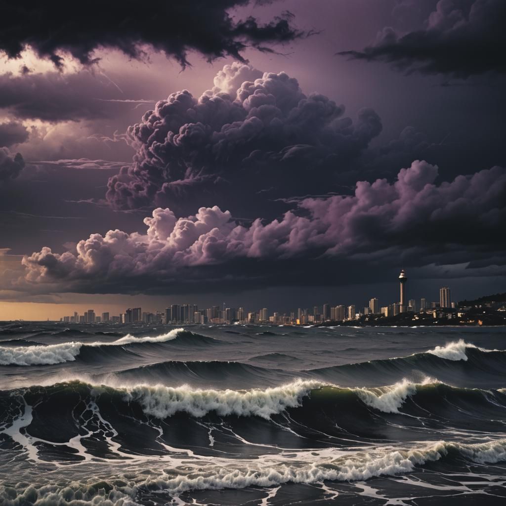 Dramatic Typhoon Yagi Over Dark Ocean, Cinematic Style