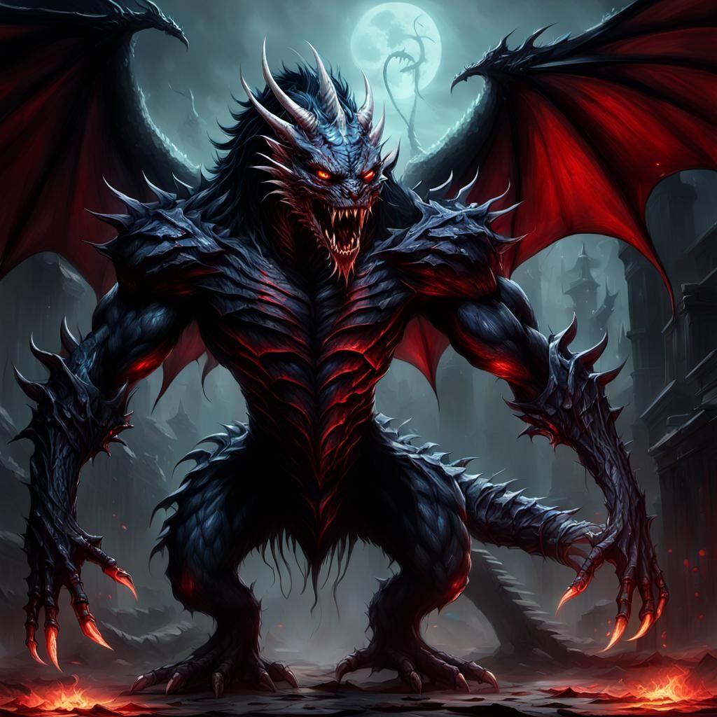 Menacing Winged Creature in Dark Fantasy Art Style