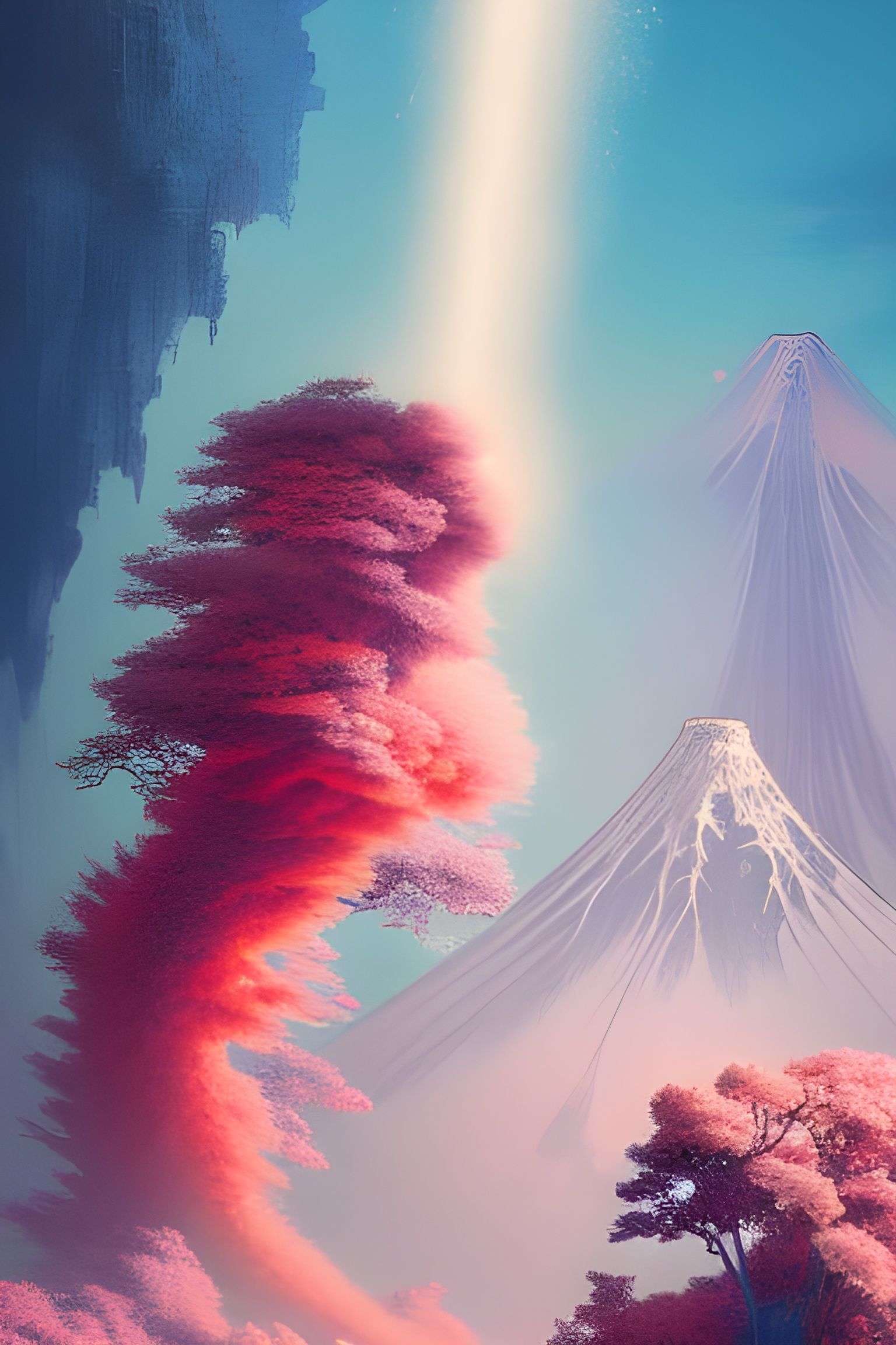 Hyperdetailed Cherry Blossom Eruption of Mount Fuji