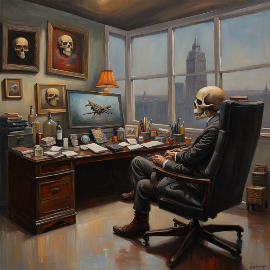 Skull Office: Oil Painting in Classical Realism Style