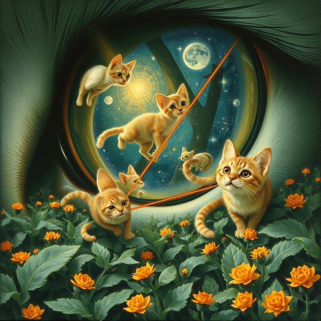 Cat-like World Inside an Eye, Art Nouveau Style