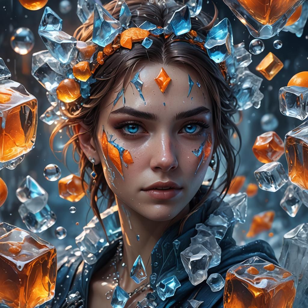 Drenched Face Tattoo Frozen in Ice: Fantasy Concept Art