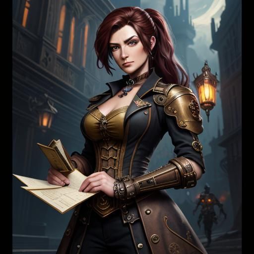 Steampunk Woman Holding Letter: Detailed Matte Painting