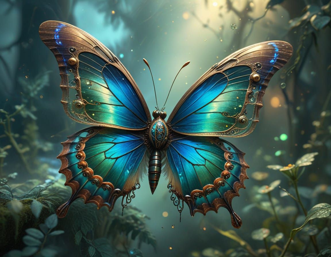 Steampunk Butterfly in Whimsical Flight