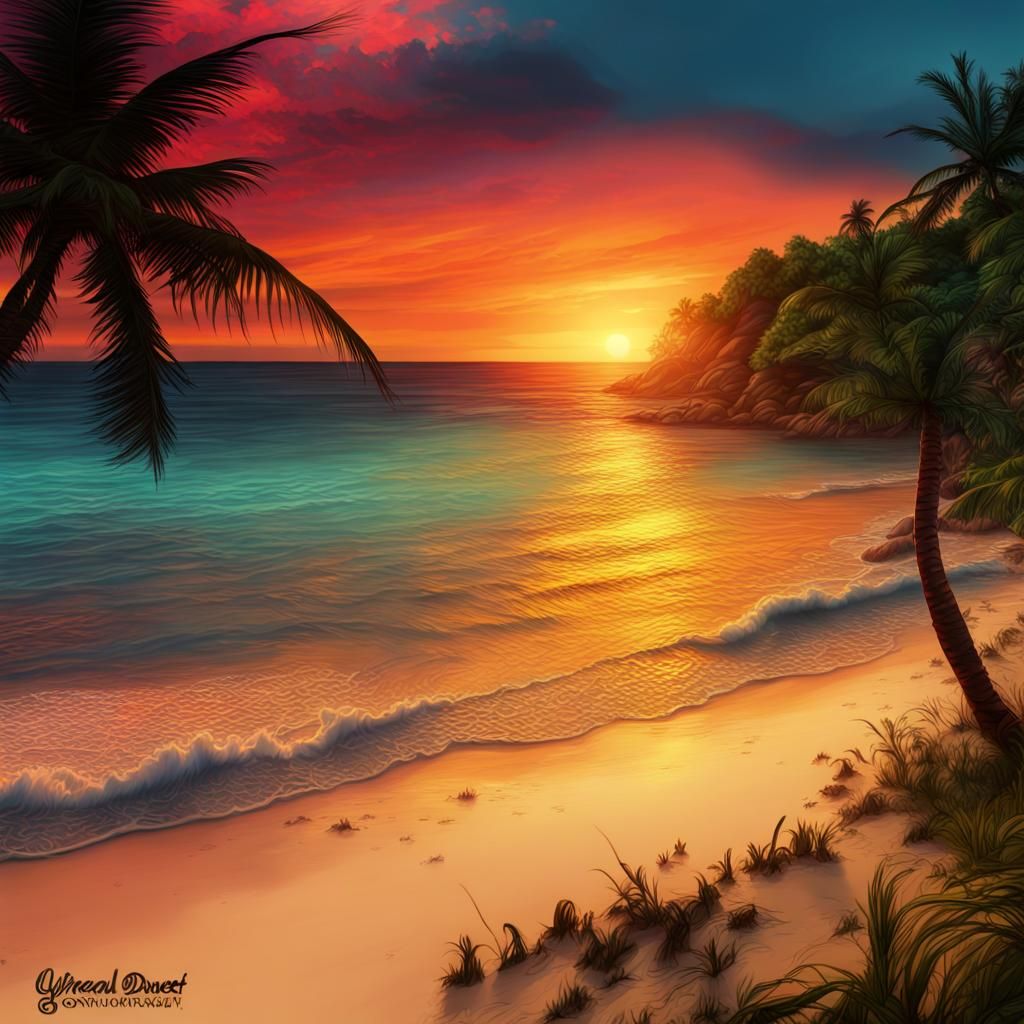 Inspiring Jamaican Sunset Beach Postcard Print