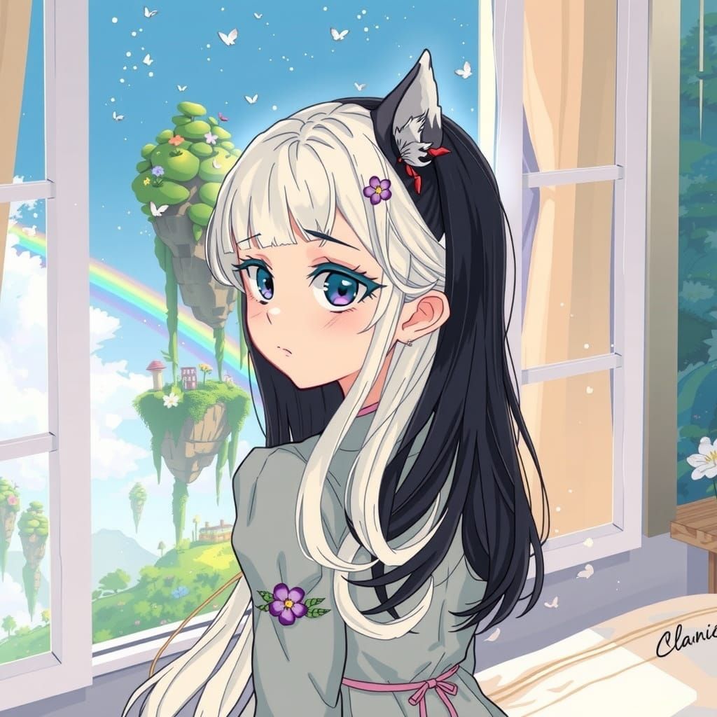 Petite Catgirl Contemplates Breathtaking Landscape