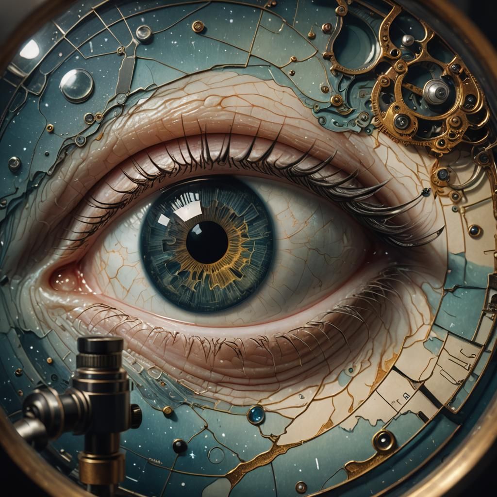Eye Gazing Through Microscope as Surreal Art