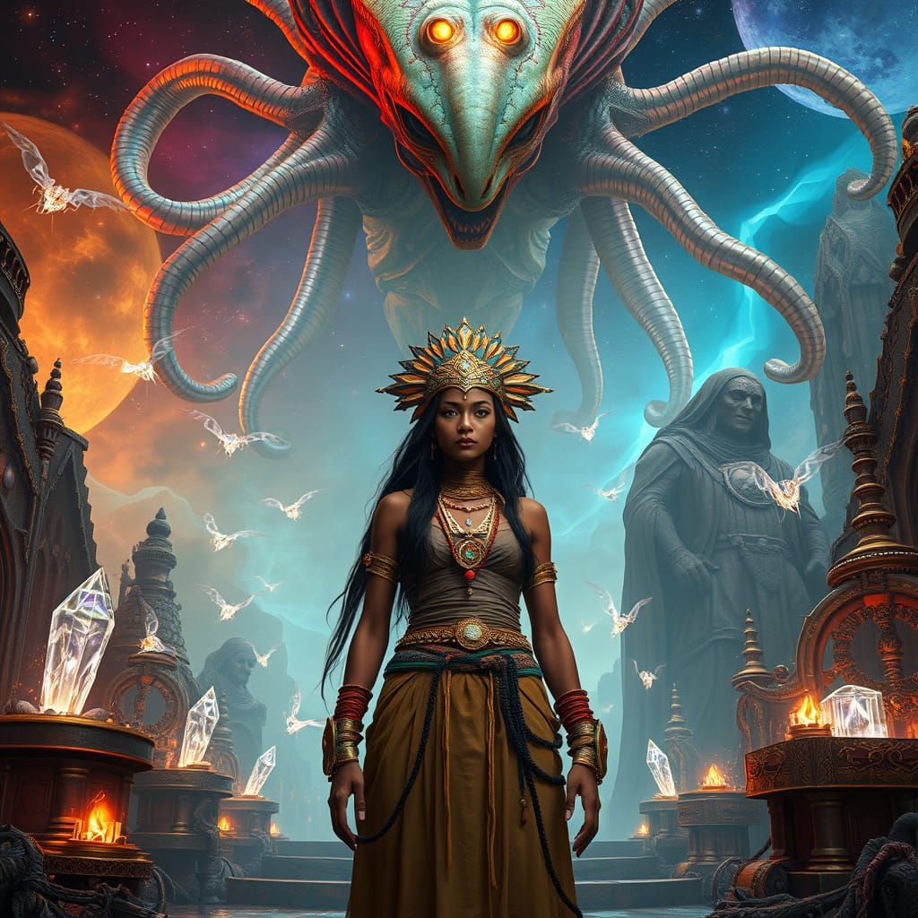 Mystical Realm Goddess in Cosmic Dreamscape