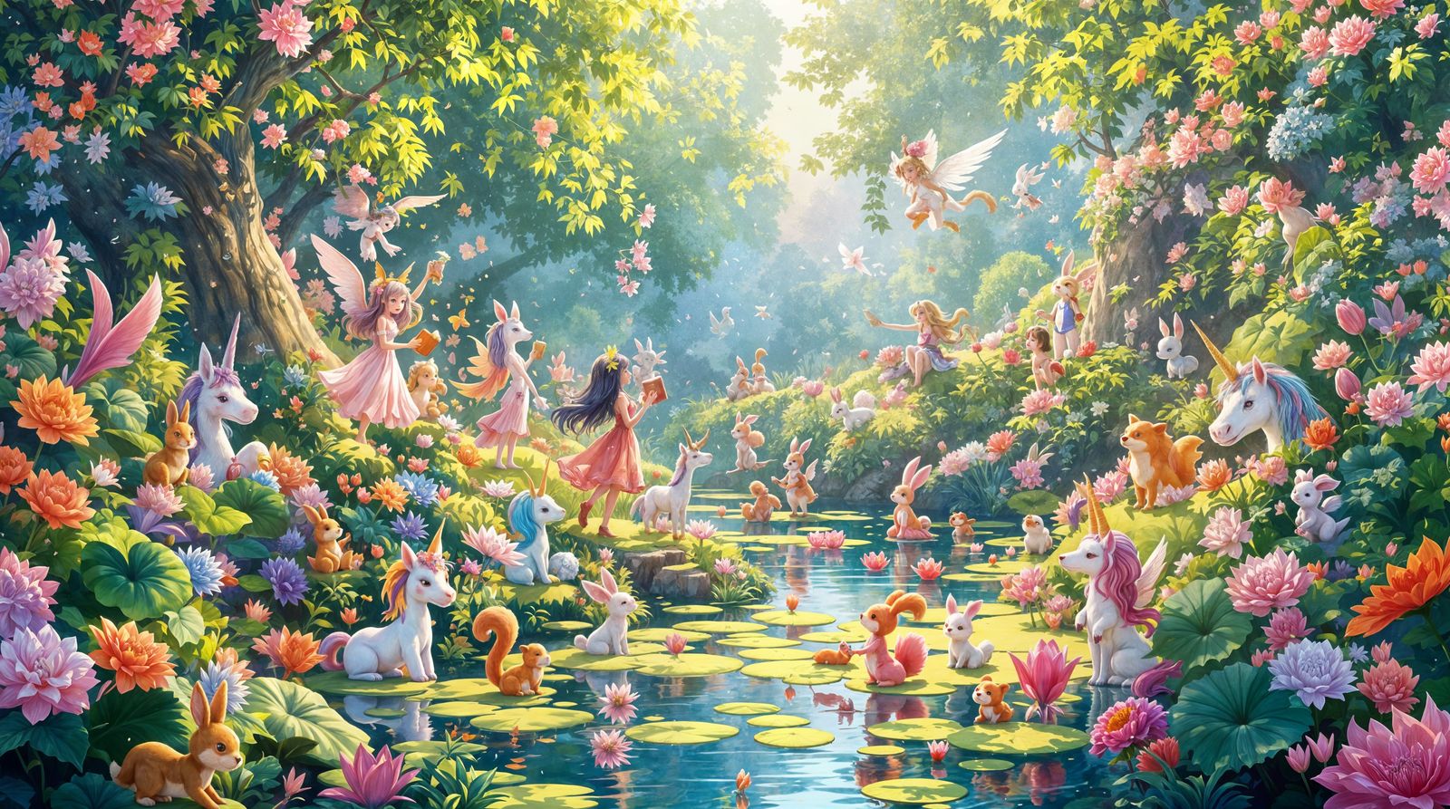 Whimsical Garden Gathering in Impressionistic Style