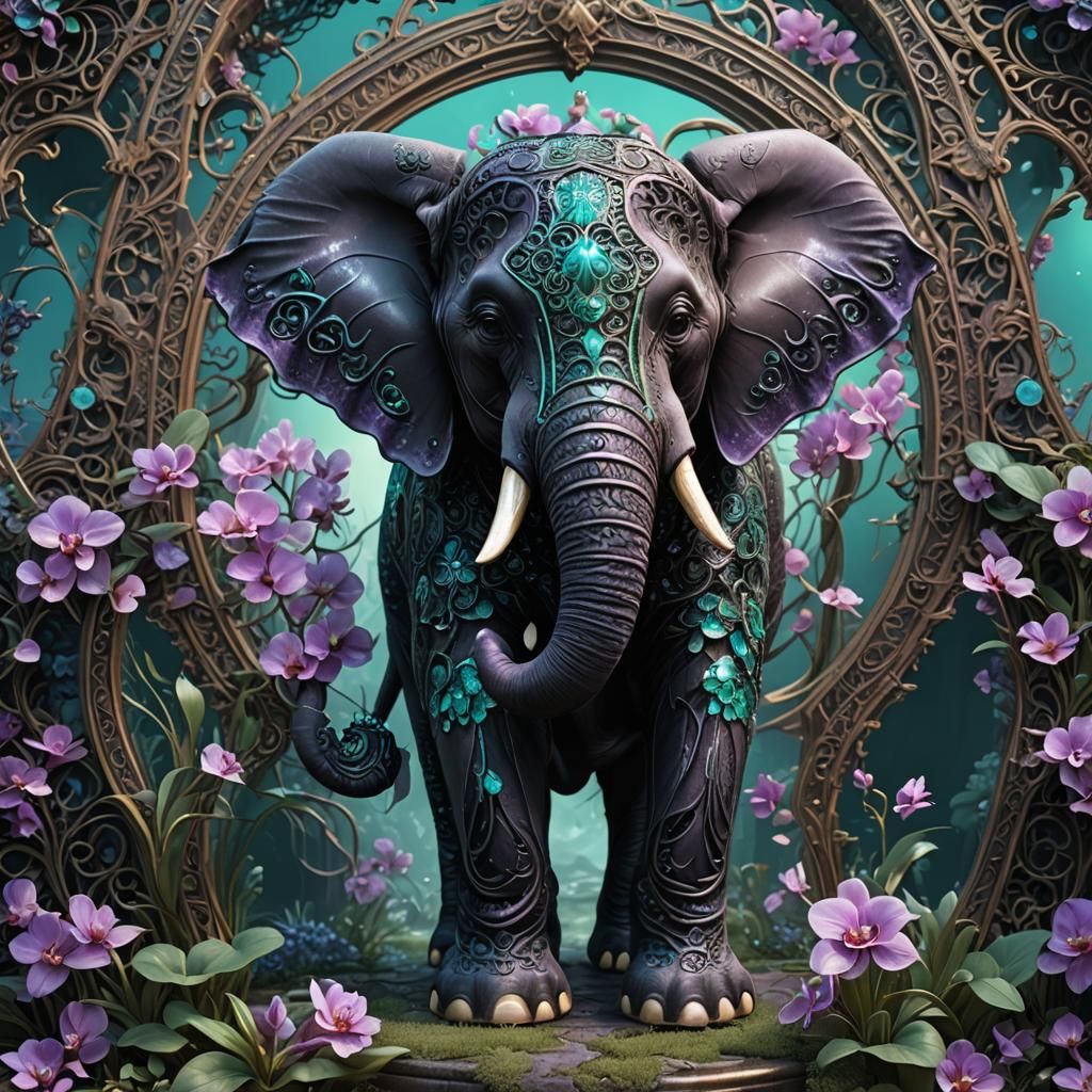 Opalescent Filigree Elephant Orchid Portal in Digital Art