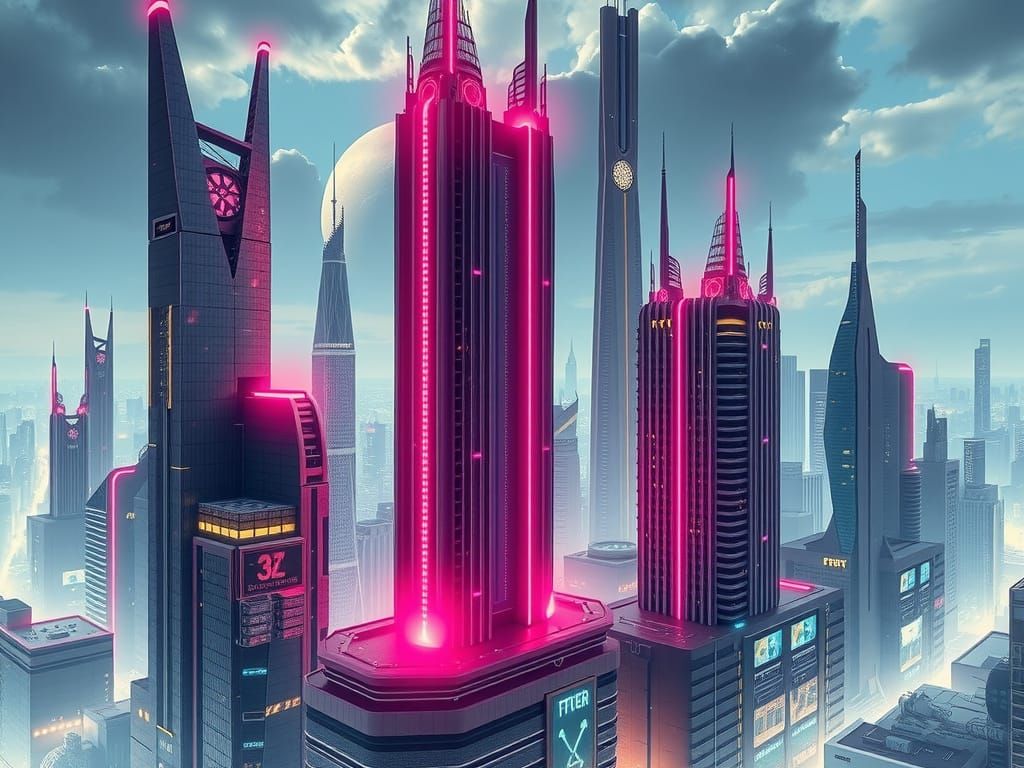 Futuristic Cyberpunk Cityscape Inspired by Syd Mead