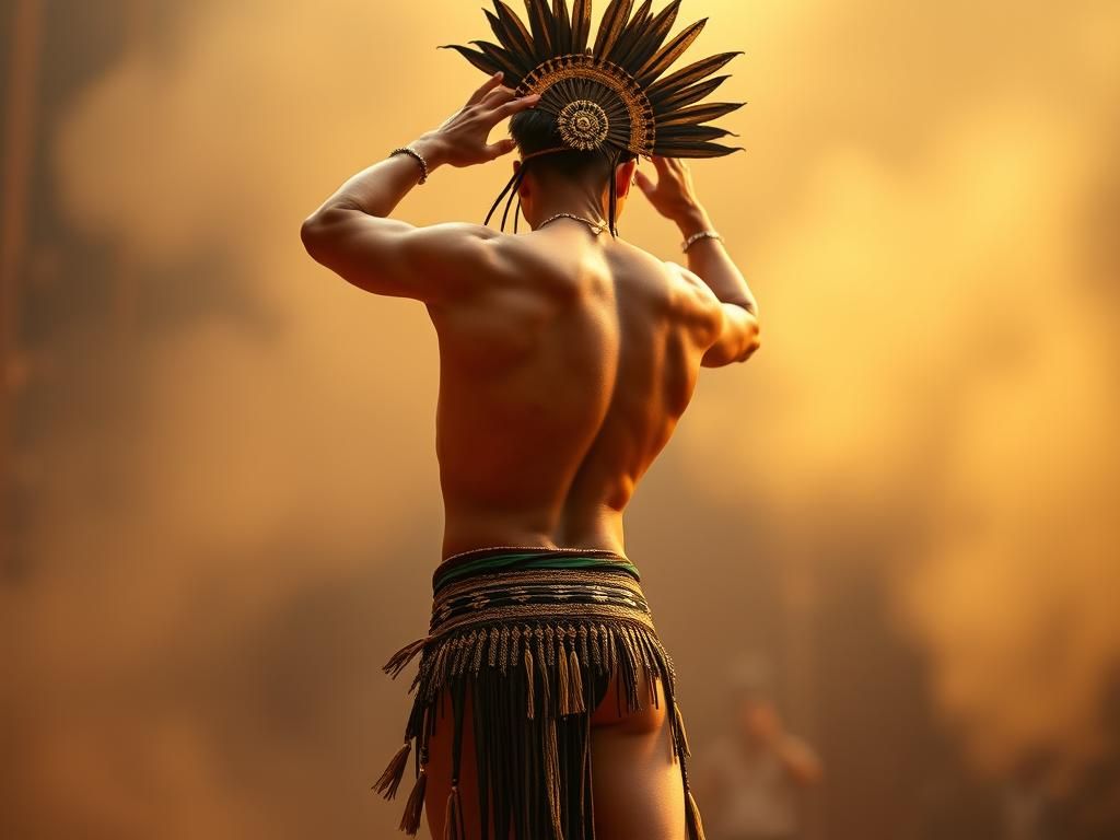 Aztec Androgynous Dancer in Dynamic Ritual Pose