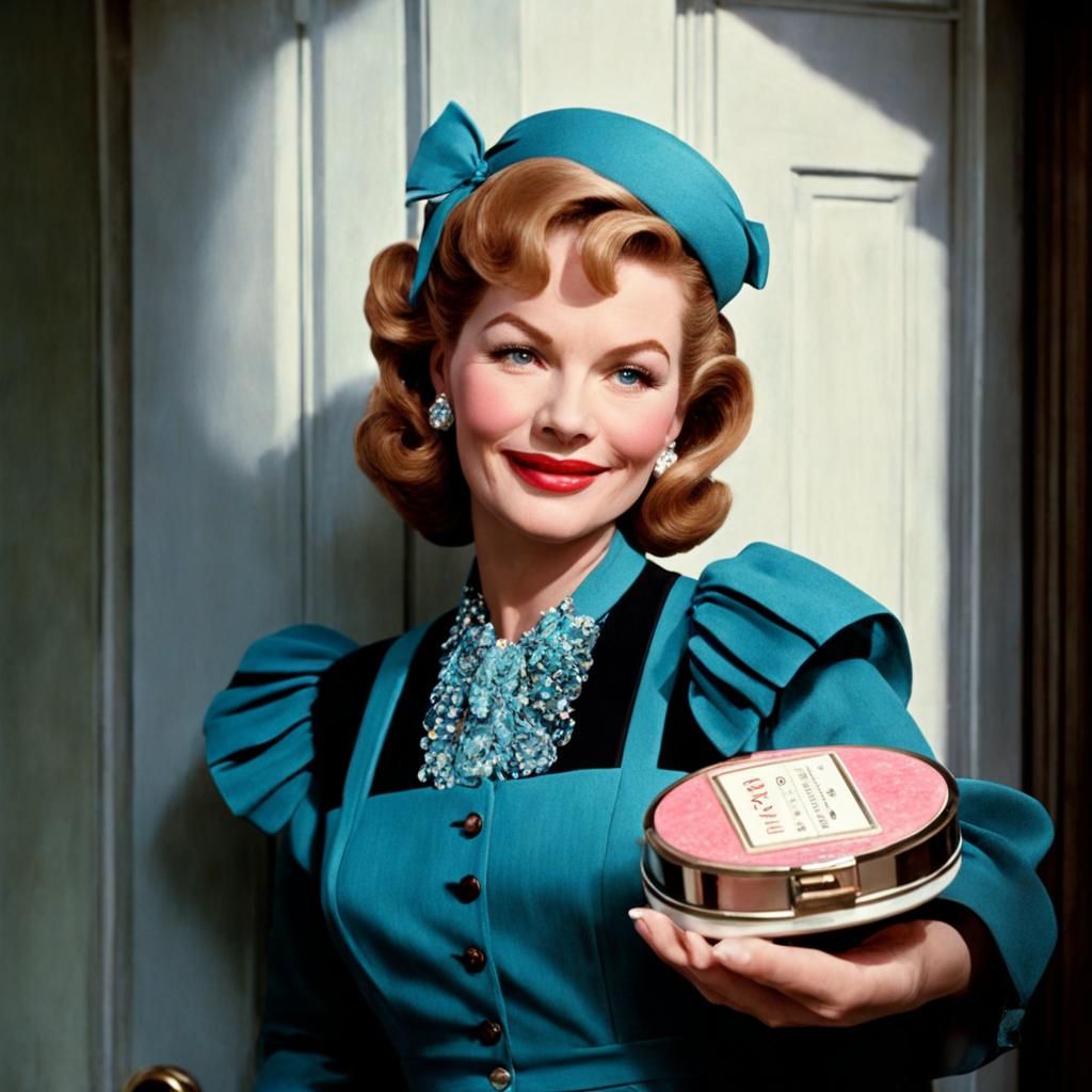 Avon Sales Lady at Doorway in Rockwell Style