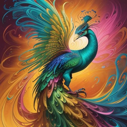 Dragon Peacock Woman in Abstract Expressionism