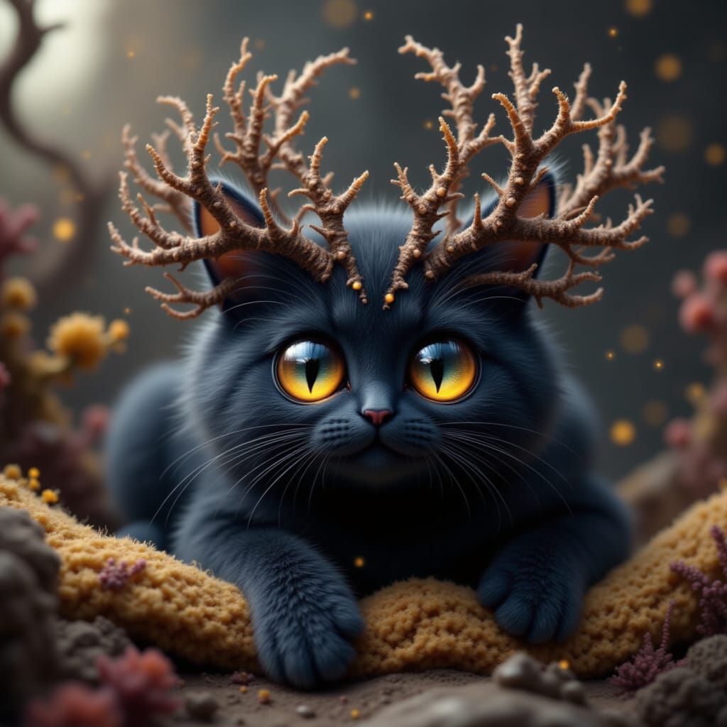 Adorable Giant Cat with Antlers on Pirate Ship