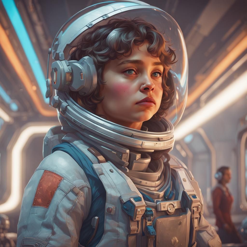 Daycare on Spaceship Portrait in Hyperdetailed Style