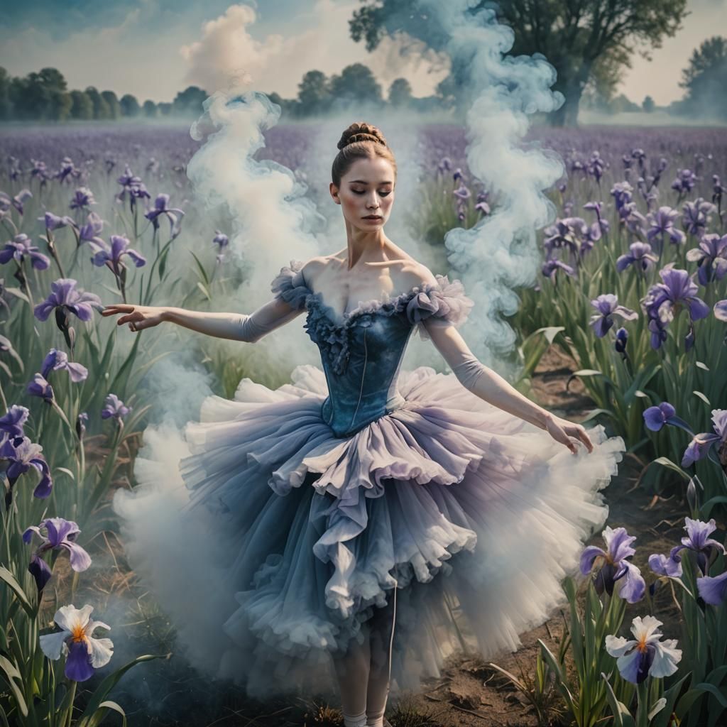 Smokey Ballerina in Iris Field, Abstract Portrait