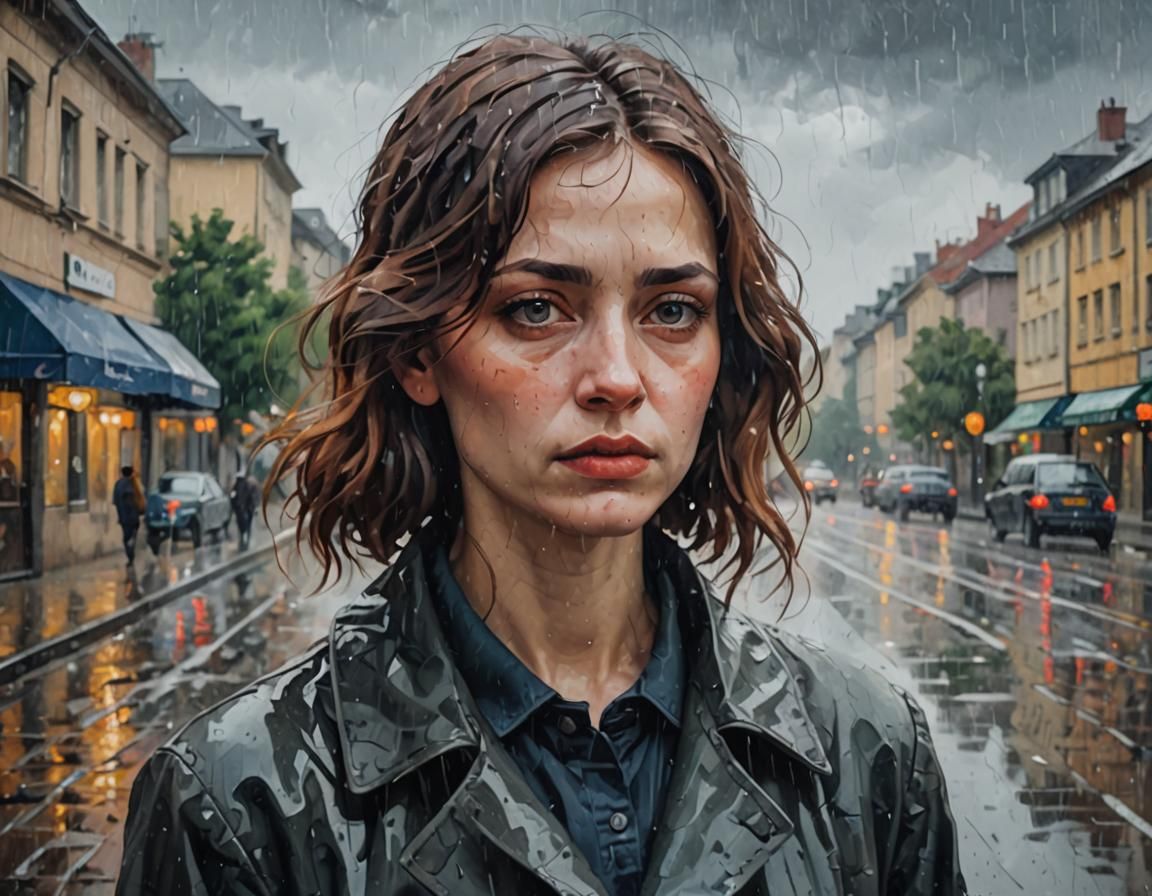 Orphist Woman Portrait: Rainy Day Melancholy