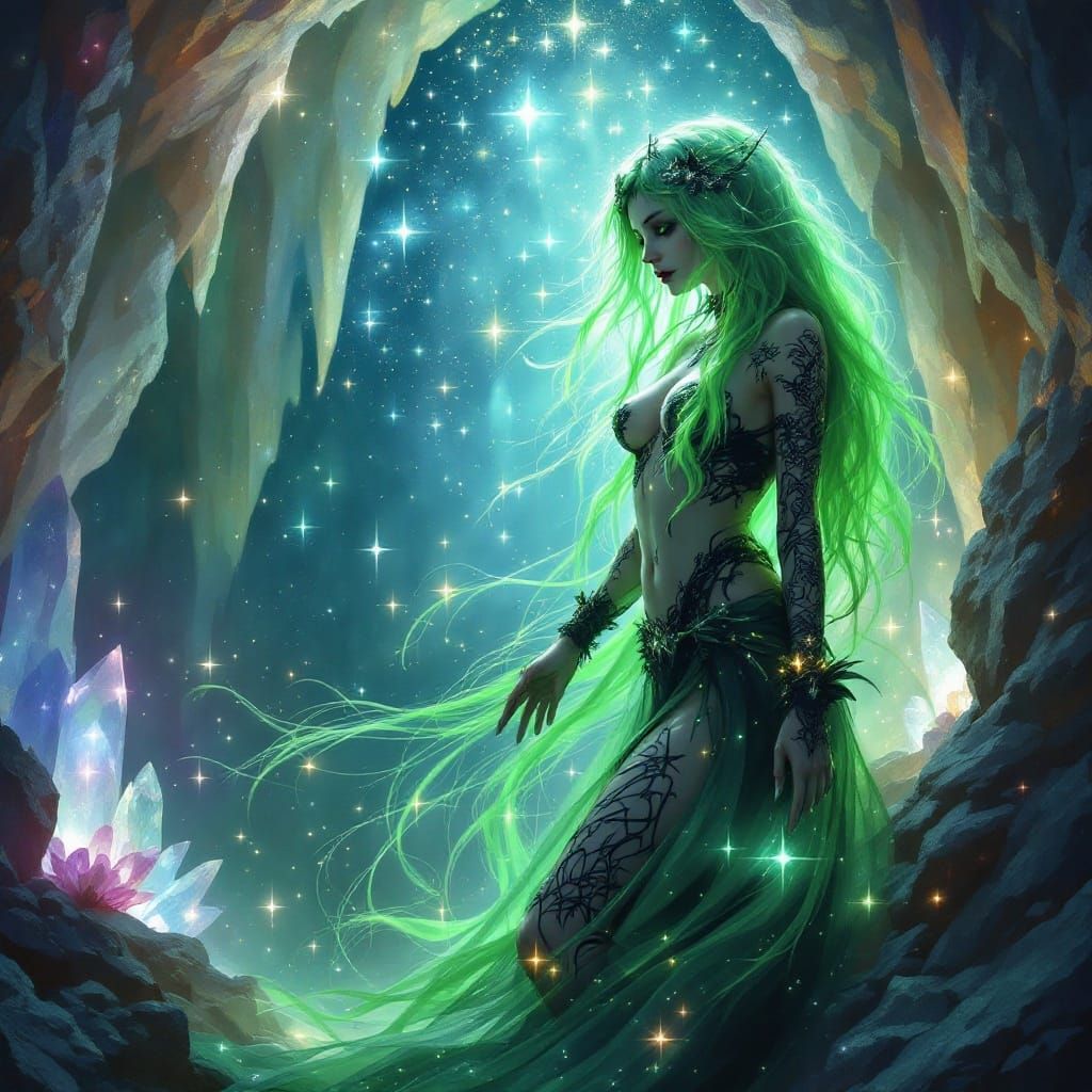 Gothic Fairy in Crystal Cave: Art Nouveau Style