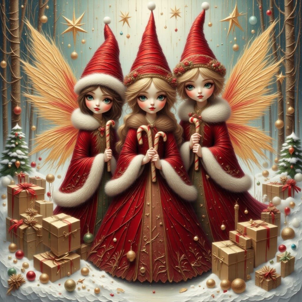 Whimsical Winter Fairies in Santa Hats