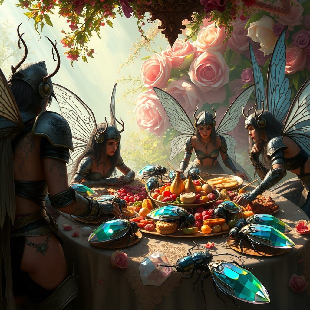 Festive Warrior Fairies in Vibrant, Hyperrealistic Splendor