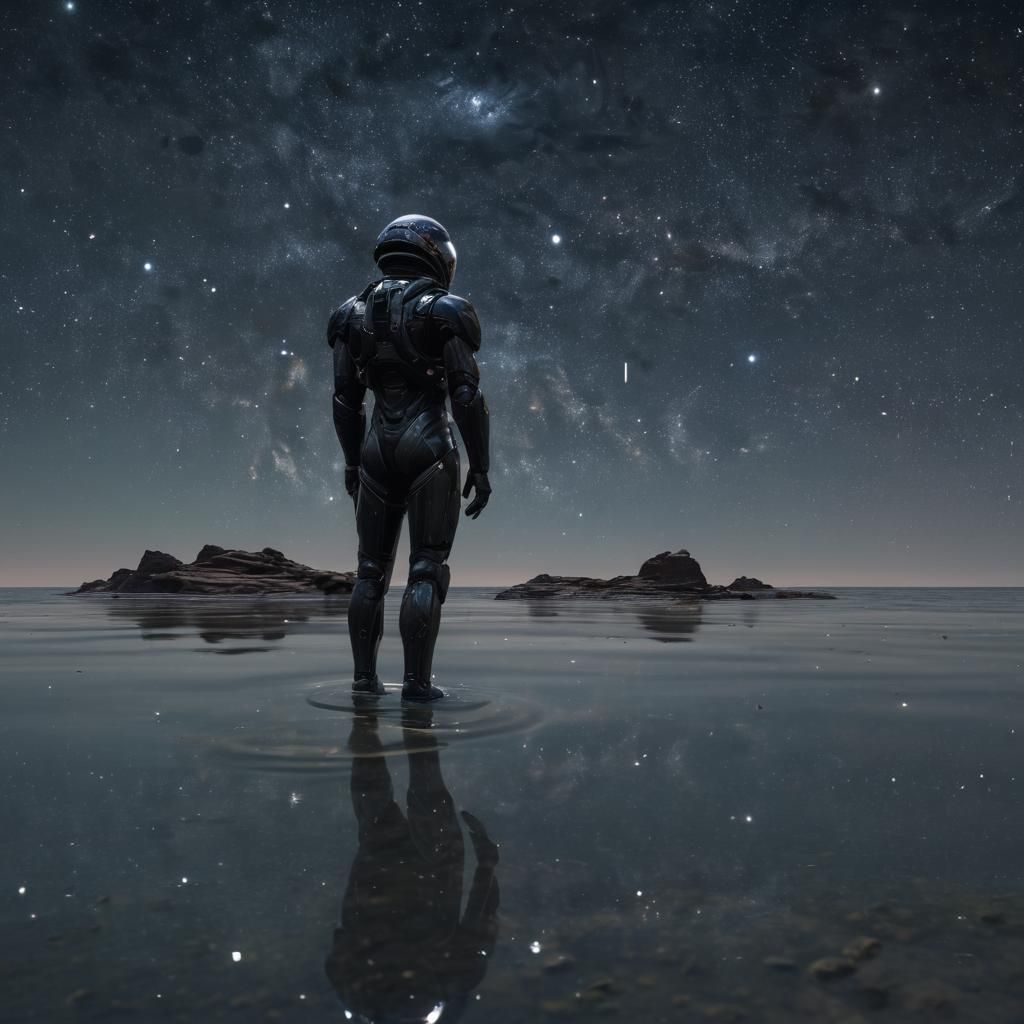 Astronaut Contemplates Alien Sky as Matte Painting
