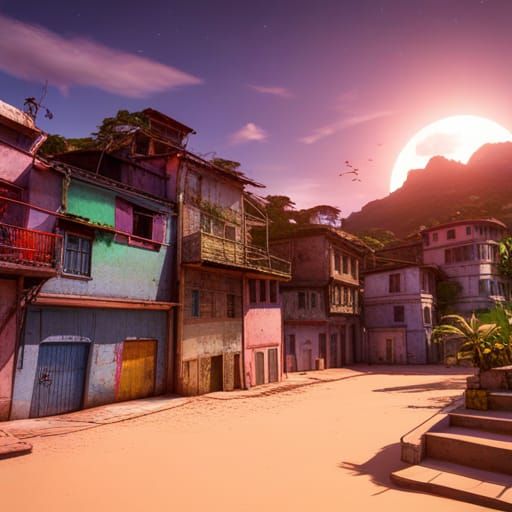 Colorful Cyberpunk Favela in Rio de Janeiro