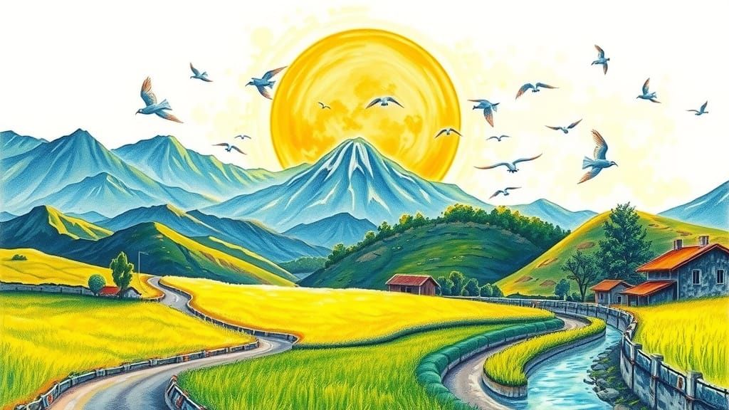 Impressionist Rural Landscape with Solar Eclipse