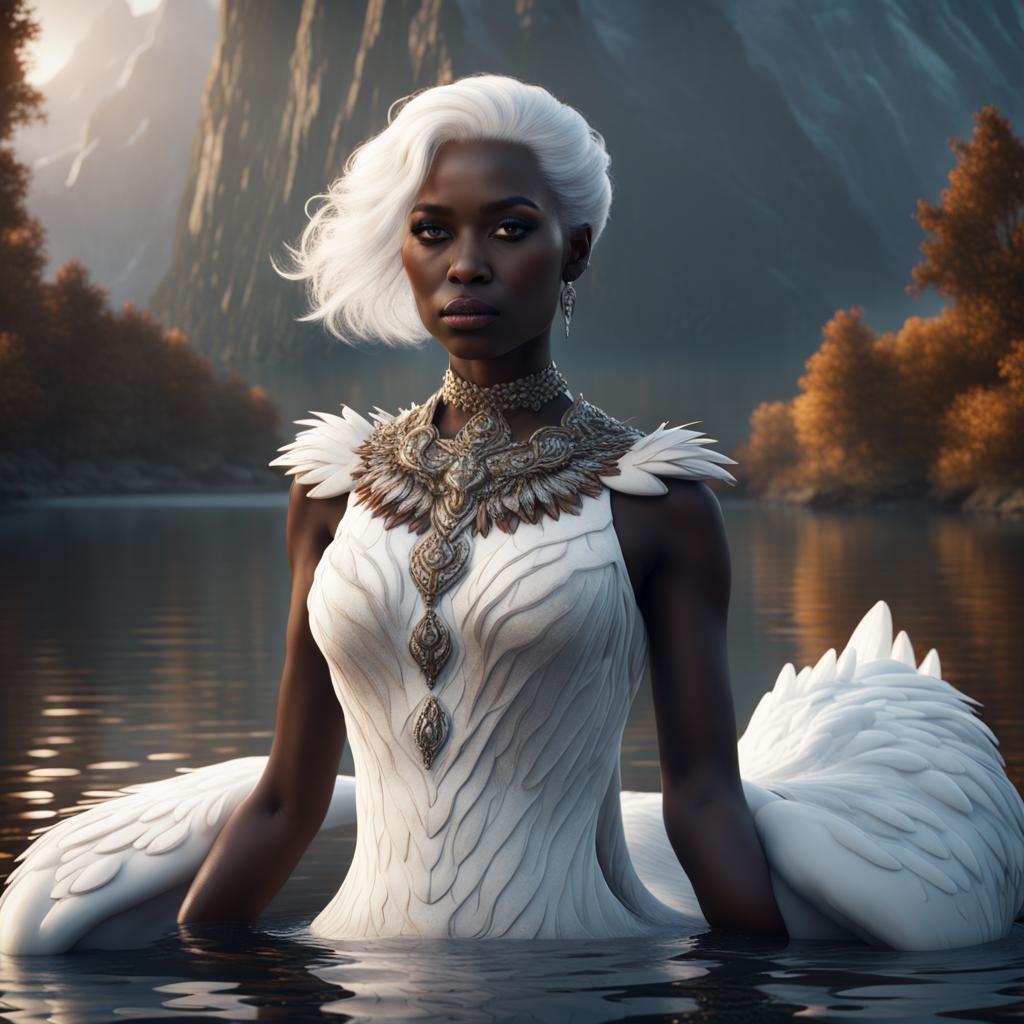 Swan Dress: Detailed Matte Painting in Deep Color